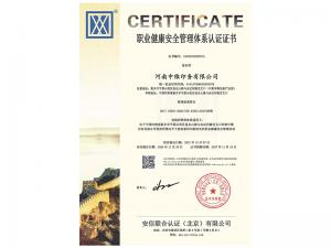 職業健康安全管理體系認證證書